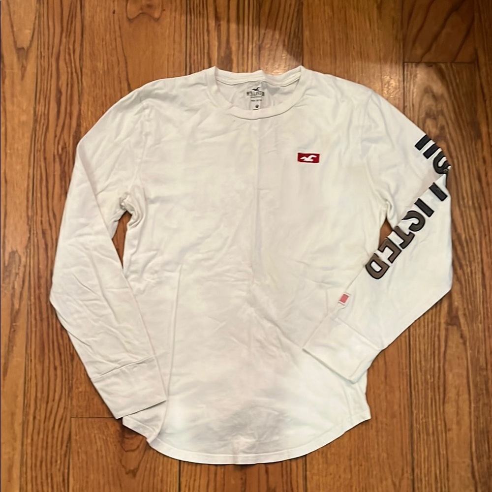 Hollister White Long Sleeve Tee with Black Logo